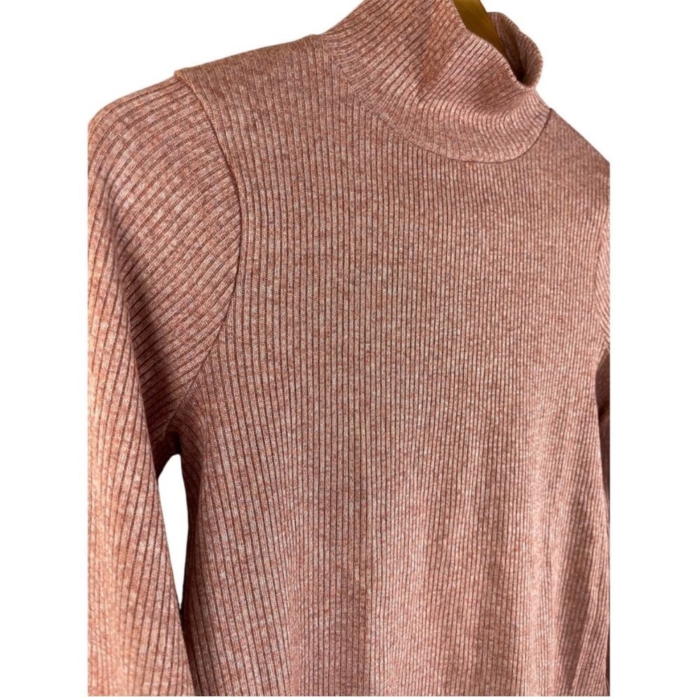 Madewell Heathered Ribbed Turtleneck Balloon Sleeve Sweater Tee Size Small Pink - Picture 6 of 9
